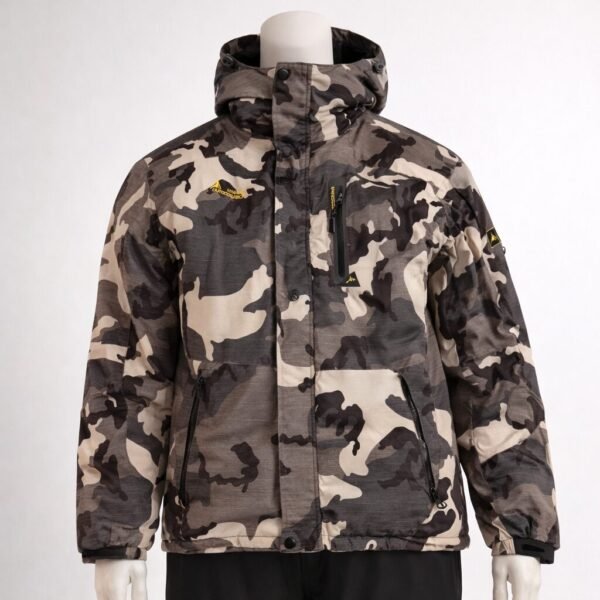 Outdoorjack Men’s Camo Waterproof Winter Jacket Hooded Fleece Lined Size L