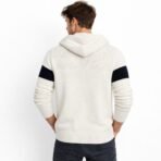 Men’s Cream Hooded Knit Cardigan Sweater Size L 100% Cotton - Image 2
