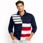 Tommy Hilfiger Slim Fit Long Sleeve Rugby Shirt Patchwork Flag Style L