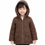 Old Navy Girls Brown Quilted Hooded Jacket Polka Dot Lining Size XS (5)