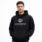 Green Market Cannabis Black Hoodie Men’s Size L Graphic Print
