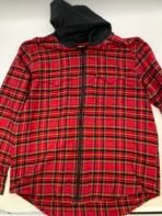 Levi’s Red Plaid Zip Up Hooded Flannel Shirt Jacket Men’s L Like New - Image 3