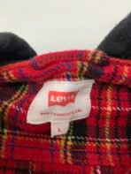 Levi’s Red Plaid Zip Up Hooded Flannel Shirt Jacket Men’s L Like New - Image 6