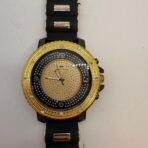 Techno Master Gold Black Iced Dial Quartz Watch Silicone Strap Almost New - Image 2