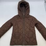 Old Navy Girls Brown Quilted Hooded Jacket Polka Dot Lining Size XS (5) - Image 3