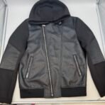 GUESS Men’s Hooded Faux Leather Jacket Black Size L - Image 3