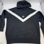 PUMA Men’s Vintage Style V-Stripe Hoodie Black White Logo Pullover Size L - Image 3