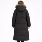 Post Card Italy Long Down Parka Fur Hood Black Womens Coat Made Italy - Image 2