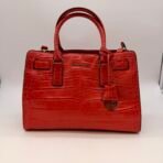 Michael Kors Red Croc Embossed Leather Satchel Shoulder Bag Gold Hardware