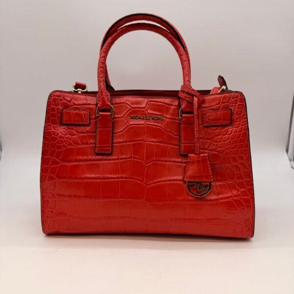 Michael Kors Red Croc Embossed Leather Satchel Shoulder Bag Gold Hardware