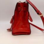 Michael Kors Red Croc Embossed Leather Satchel Shoulder Bag Gold Hardware - Image 2