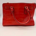 Michael Kors Red Croc Embossed Leather Satchel Shoulder Bag Gold Hardware - Image 3