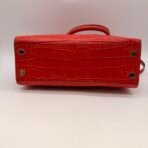 Michael Kors Red Croc Embossed Leather Satchel Shoulder Bag Gold Hardware - Image 4