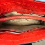 Michael Kors Red Croc Embossed Leather Satchel Shoulder Bag Gold Hardware - Image 7