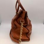 Michael Kors Hamilton Brown Leather Satchel Shoulder Bag Gold Lock MK Large - Image 3