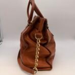 Michael Kors Hamilton Brown Leather Satchel Shoulder Bag Gold Lock MK Large - Image 4