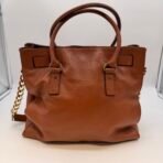 Michael Kors Hamilton Brown Leather Satchel Shoulder Bag Gold Lock MK Large - Image 5