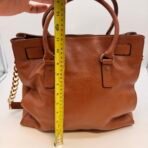 Michael Kors Hamilton Brown Leather Satchel Shoulder Bag Gold Lock MK Large - Image 7