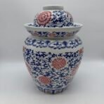 Vintage Chinese Jingdezhen Lidded Ginger / Pickle Jar – Blue Red – 1980s