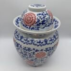 Vintage Chinese Jingdezhen Lidded Ginger / Pickle Jar – Blue Red – 1980s - Image 2
