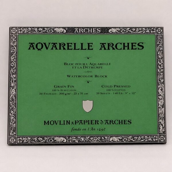 Arches Aquarelle Watercolor Block 9x12 Cold Press 140lb 300gsm 20 Sheets 100% Cotton
