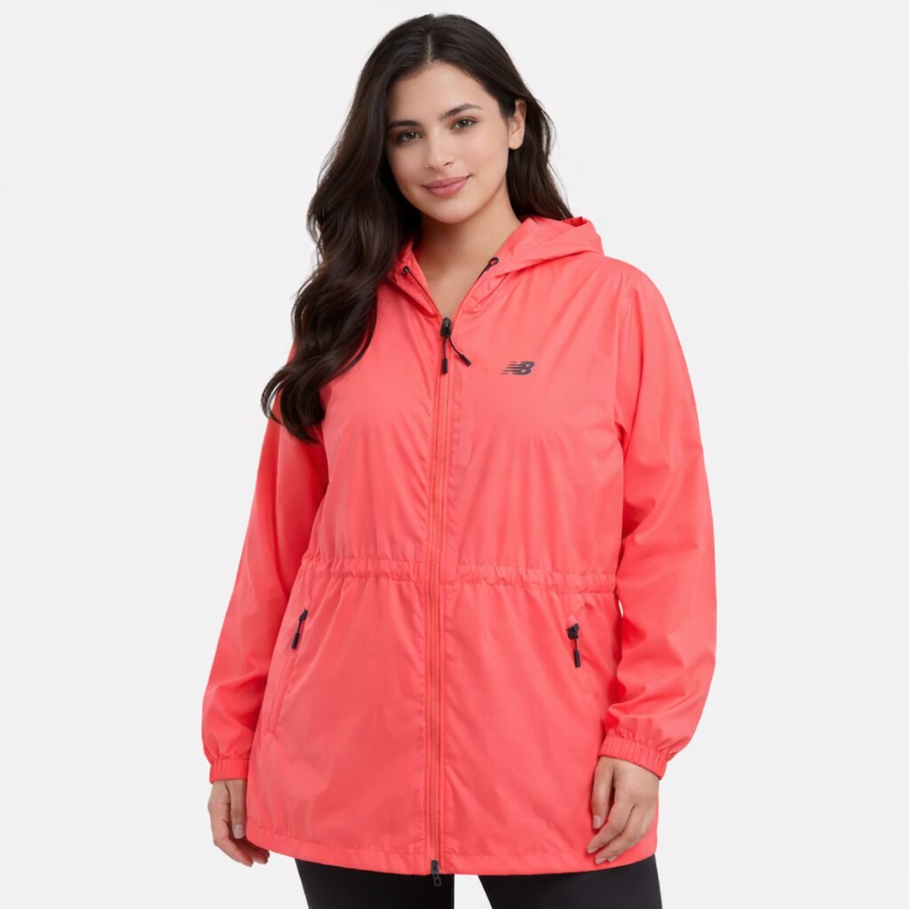 0AD0E9C8-F527-4836-B9D7-9CD269DB4539 New Balance Women’s Hooded Windbreaker Jacket 1X Coral Pink Full Zip NWT - Image 1