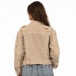 American Eagle Distressed Denim Jacket Beige XL NWT Frayed Hem Ripped Casual - Image 2