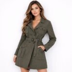 DKNY Jeans Women’s Green Utility Trench Coat Belted Size L NWT