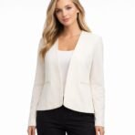 Melanie Lyne Ivory Open Front Blazer Chiffon Back Jacket Size 16 NWT Elegant