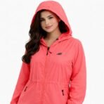 New Balance Women’s Hooded Windbreaker Jacket 1X Coral Pink Full Zip NWT - Image 2
