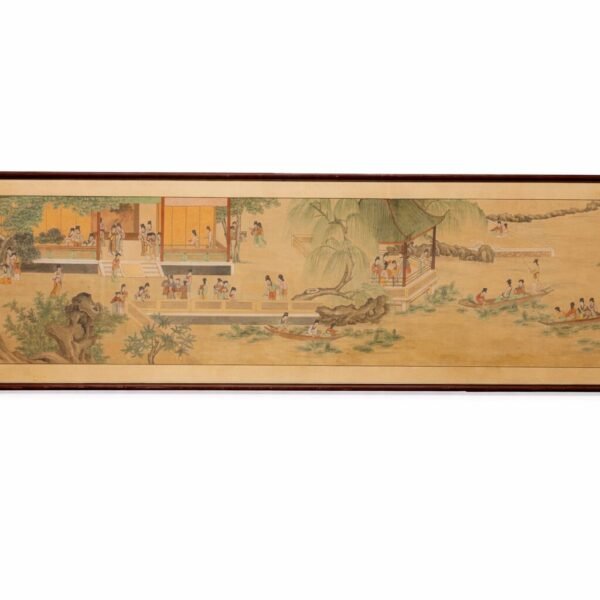 Large Chinese Silk Scroll Landscape Painting 110” Framed Asian Wall Art Signed Seal