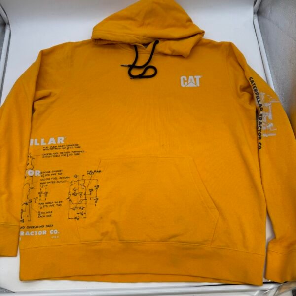 Caterpillar CAT Yellow Hoodie 2XL Graphic Spellout Pre-Owned