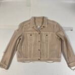 American Eagle Distressed Denim Jacket Beige XL NWT Frayed Hem Ripped Casual - Image 5