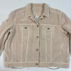 American Eagle Distressed Denim Jacket Beige XL NWT Frayed Hem Ripped Casual - Image 3