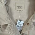 American Eagle Distressed Denim Jacket Beige XL NWT Frayed Hem Ripped Casual - Image 8
