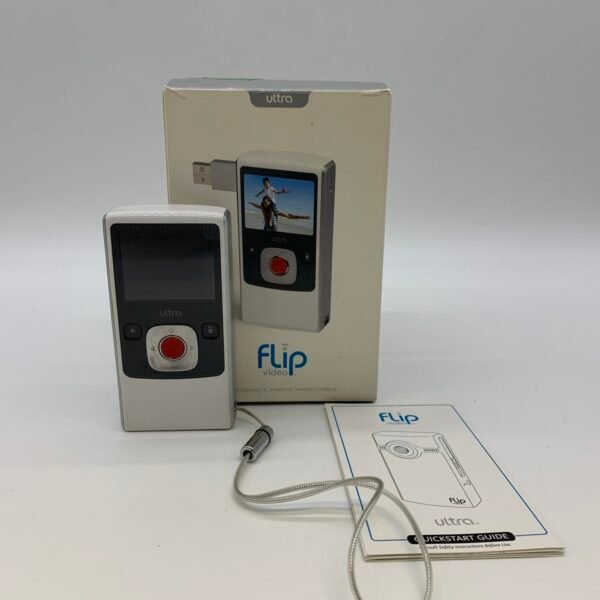 Flip Video Ultra Camcorder 4GB White Silver 120 Min w/ Box USB Tested Working
