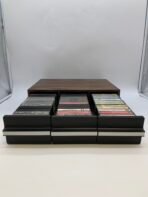 Vintage Cassette Tape Storage Case w/ Retro Music Cassette Lot Collection Wooden Organizer