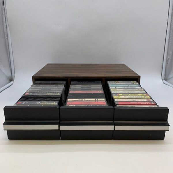 Vintage Cassette Tape Storage Case w/ Retro Music Cassette Lot Collection Wooden Organizer