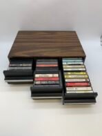 Vintage Cassette Tape Storage Case w/ Retro Music Cassette Lot Collection Wooden Organizer - Image 2