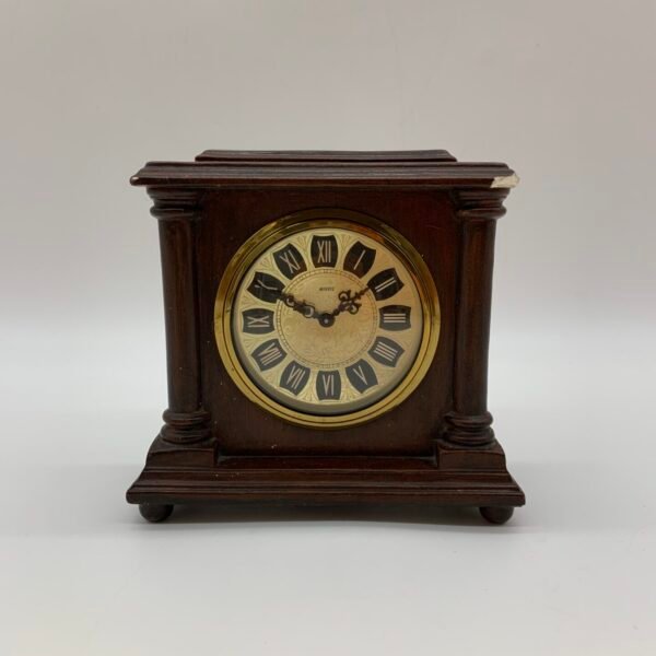 Vintage German Mantel Clock Wooden Case Roman Numerals Desk Shelf Clock Made in Germany