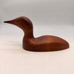 Vintage Hand Carved Wooden Duck Sculpture Signed M.D. 1989 Teak Style Decor