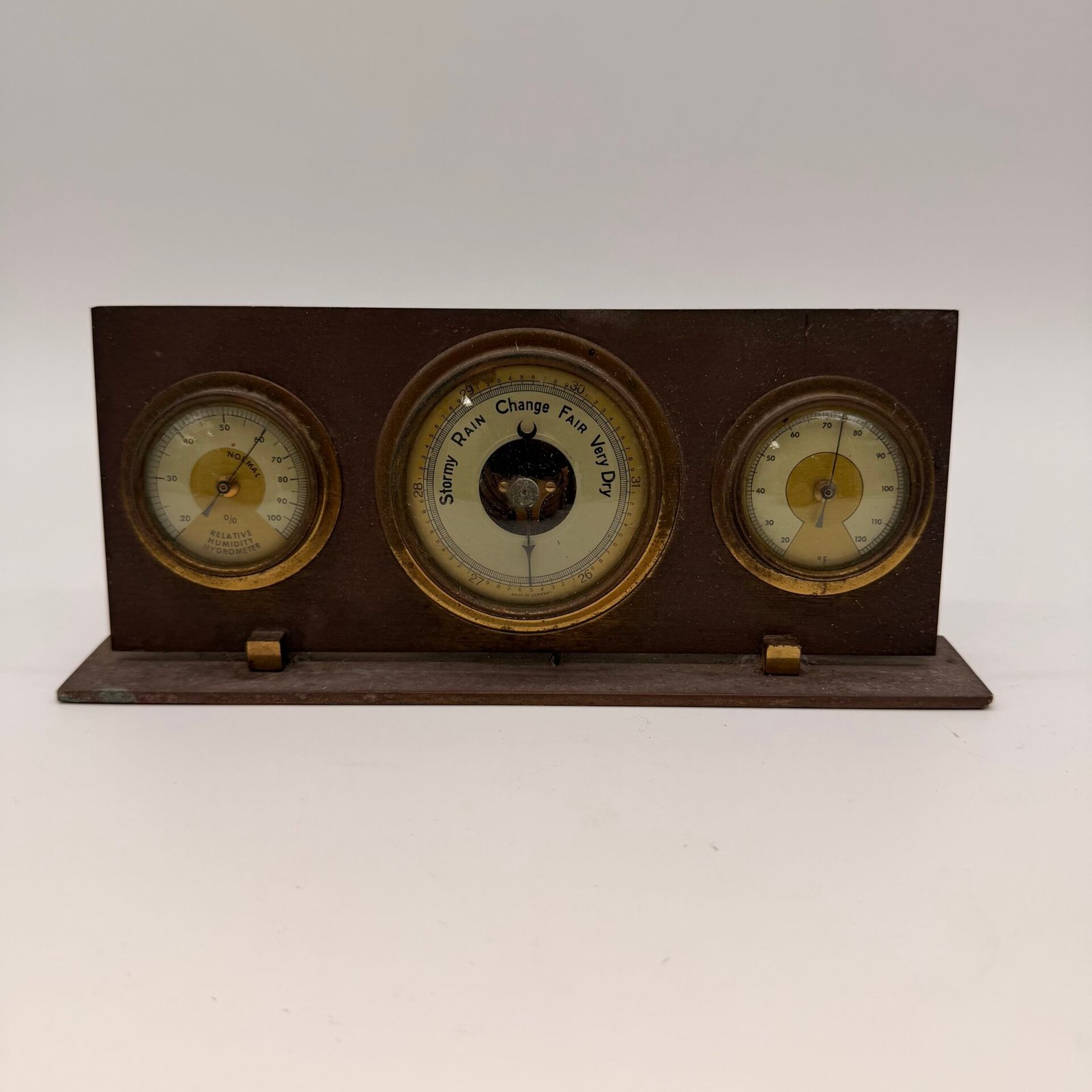 IMG_7954 Vintage German Weather Station Barometer Hygrometer Thermometer Wood - Image 1