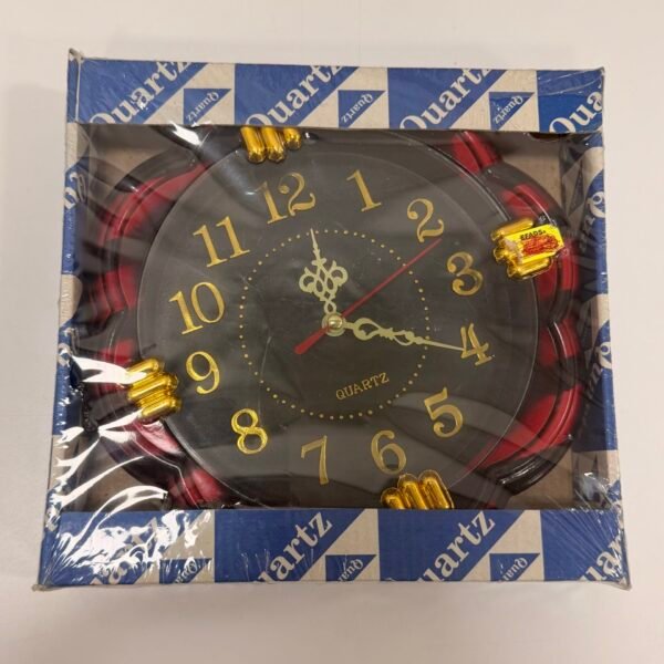 Vintage Quartz Decorative Wall Clock Red & Black Gold Numbers New in Box