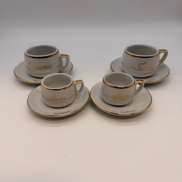 Vintage IONIA Hellas Greece Espresso Cups Gold Demitasse Set 4 Porcelain