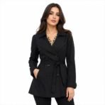 Vertigo Paris Black Trench Coat Jacket XL Belted Double Breasted New With Tags