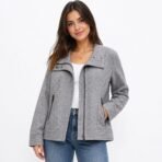 Banana Republic Gray Wool Blend Moto Jacket Women XL Cropped Zip Up