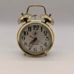 Vintage Westclox Twin Bell Alarm Clock Gold White Mechanical
