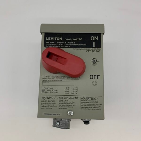 Leviton Industrial Motor Disconnect Switch 30A 600V Powerswitch N3303