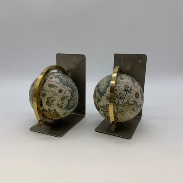 Vintage Globe Bookends Set Nautical World Map Office Decor Antique Style