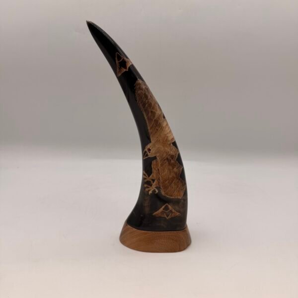 Etched Eagle In Flight Horn Sculpture 11” Handmade Horn Decor